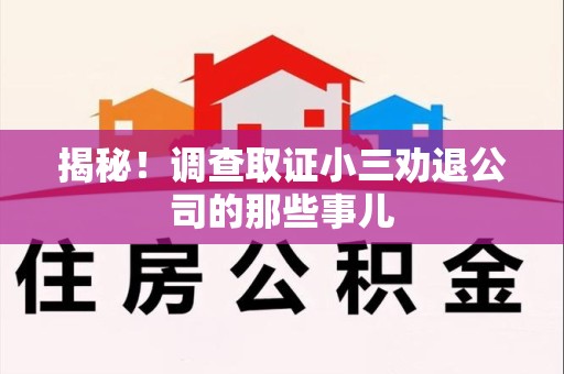 闽清揭秘！调查取证小三劝退公司的那些事儿